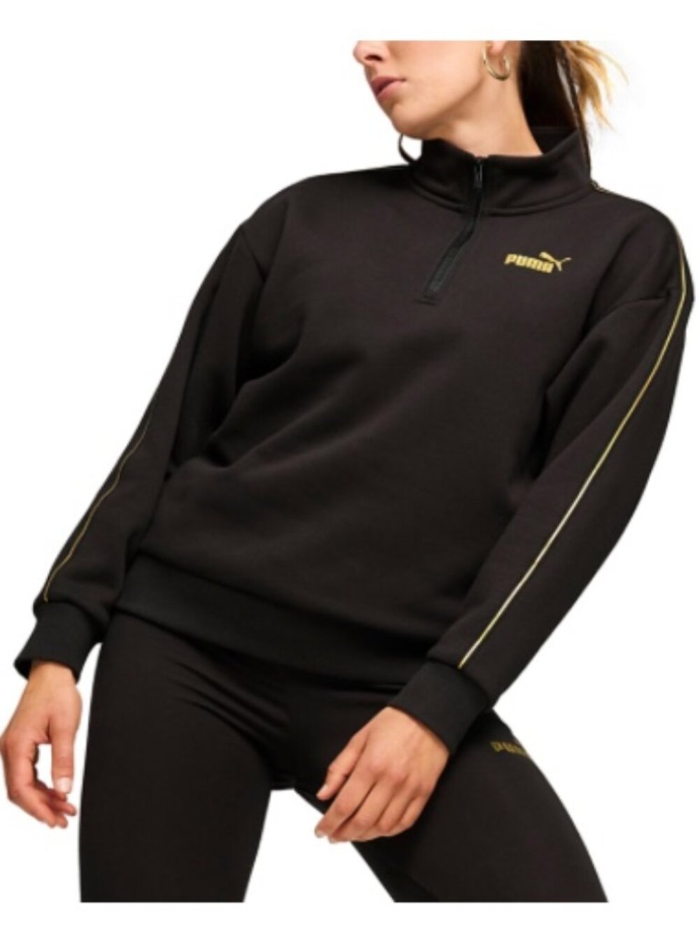 PUMA Women's Quarter-Zip Pullover Black/ Gold SZ: XL